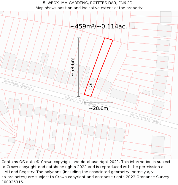 5, WROXHAM GARDENS, POTTERS BAR, EN6 3DH: Plot and title map