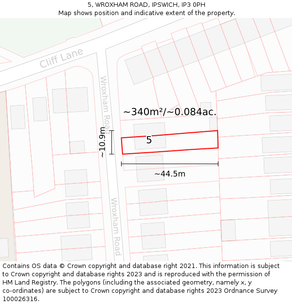 5, WROXHAM ROAD, IPSWICH, IP3 0PH: Plot and title map