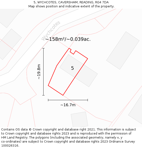 5, WYCHCOTES, CAVERSHAM, READING, RG4 7DA: Plot and title map