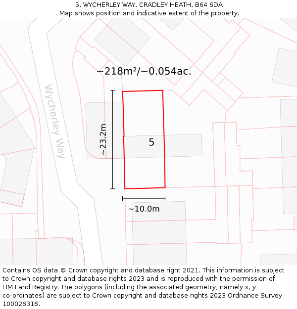 5, WYCHERLEY WAY, CRADLEY HEATH, B64 6DA: Plot and title map