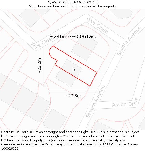 5, WYE CLOSE, BARRY, CF62 7TF: Plot and title map