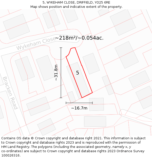 5, WYKEHAM CLOSE, DRIFFIELD, YO25 6RE: Plot and title map