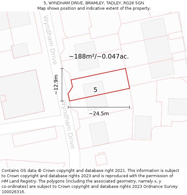 5, WYNDHAM DRIVE, BRAMLEY, TADLEY, RG26 5GN: Plot and title map