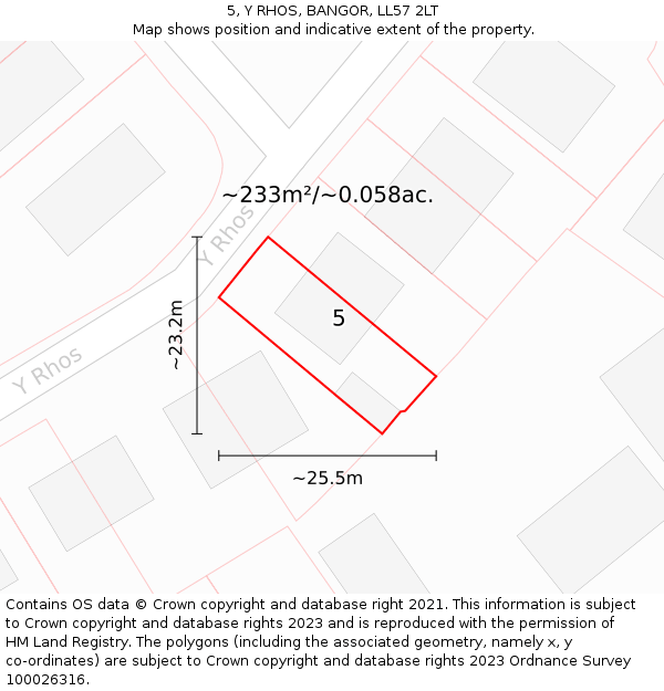 5, Y RHOS, BANGOR, LL57 2LT: Plot and title map