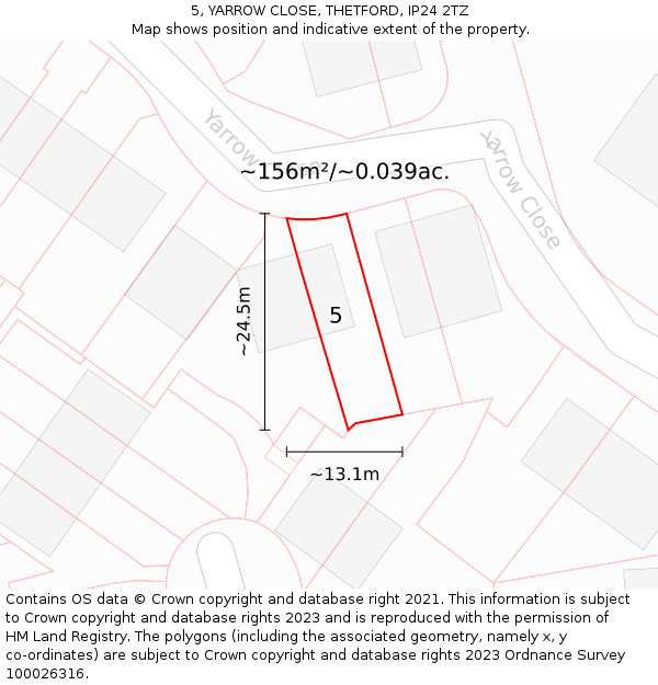 5, YARROW CLOSE, THETFORD, IP24 2TZ: Plot and title map
