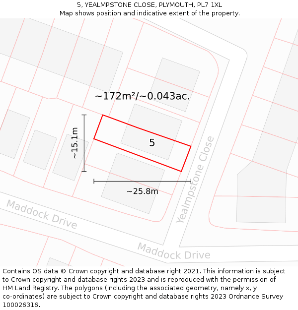 5, YEALMPSTONE CLOSE, PLYMOUTH, PL7 1XL: Plot and title map