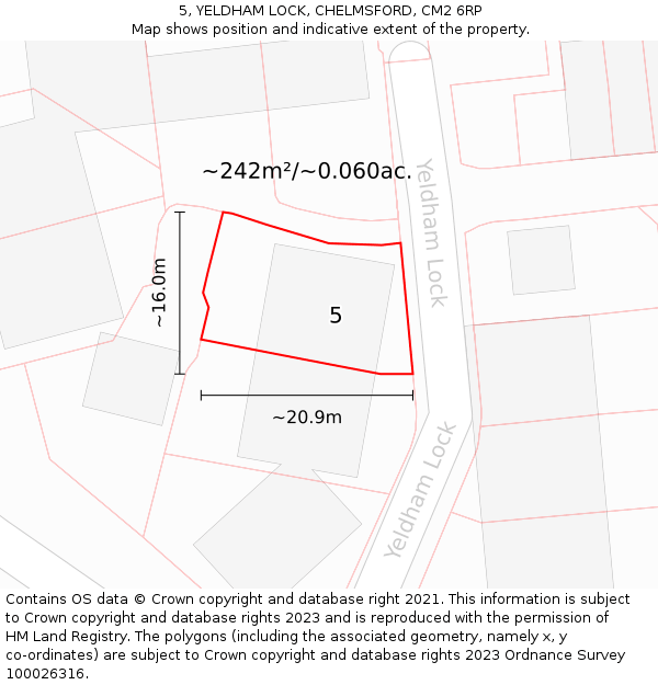 5, YELDHAM LOCK, CHELMSFORD, CM2 6RP: Plot and title map