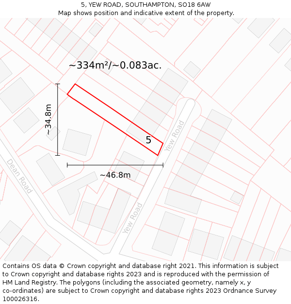 5, YEW ROAD, SOUTHAMPTON, SO18 6AW: Plot and title map