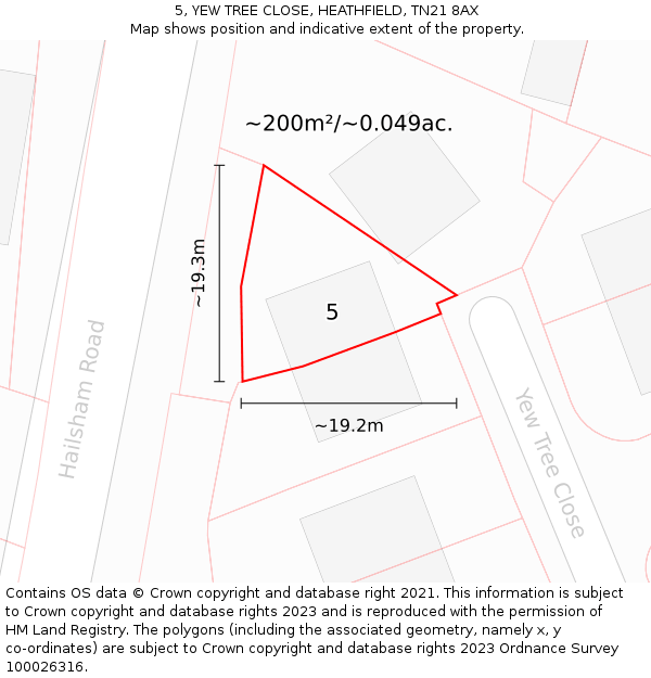 5, YEW TREE CLOSE, HEATHFIELD, TN21 8AX: Plot and title map