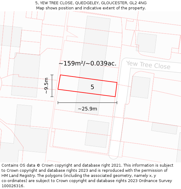 5, YEW TREE CLOSE, QUEDGELEY, GLOUCESTER, GL2 4NG: Plot and title map