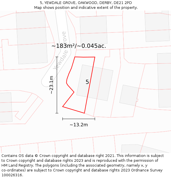 5, YEWDALE GROVE, OAKWOOD, DERBY, DE21 2PD: Plot and title map