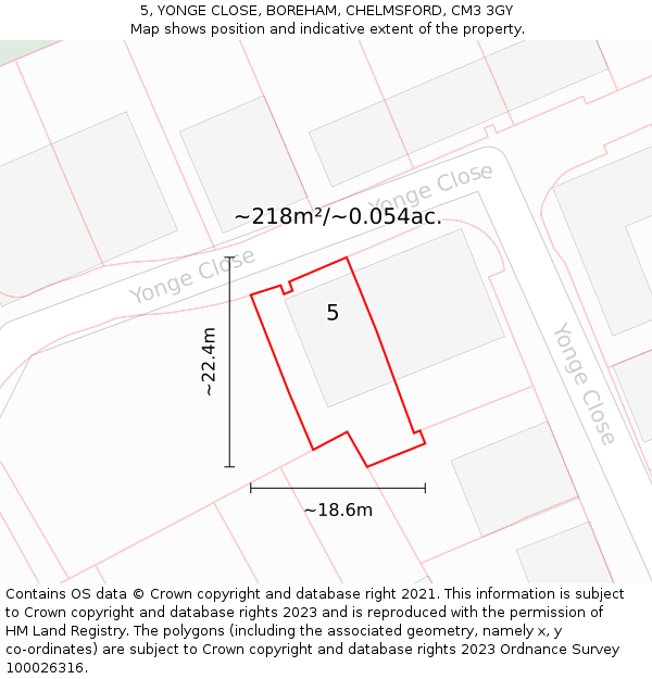 5, YONGE CLOSE, BOREHAM, CHELMSFORD, CM3 3GY: Plot and title map