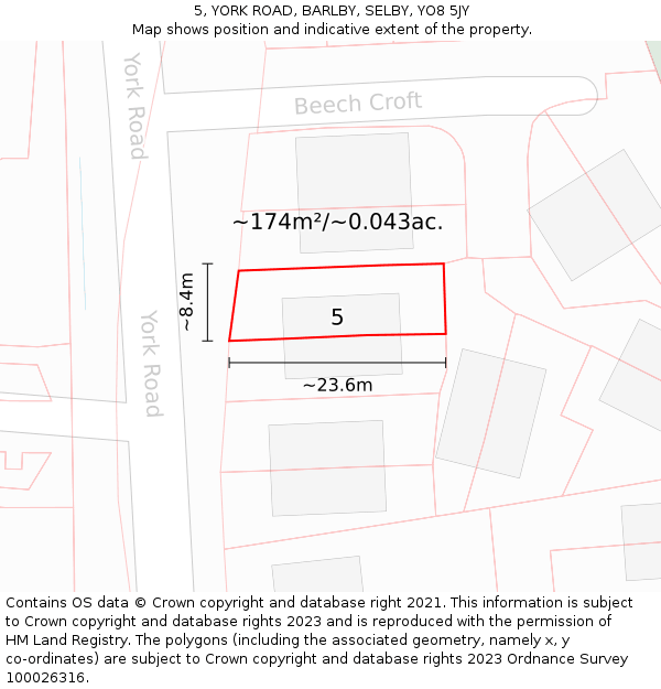 5, YORK ROAD, BARLBY, SELBY, YO8 5JY: Plot and title map