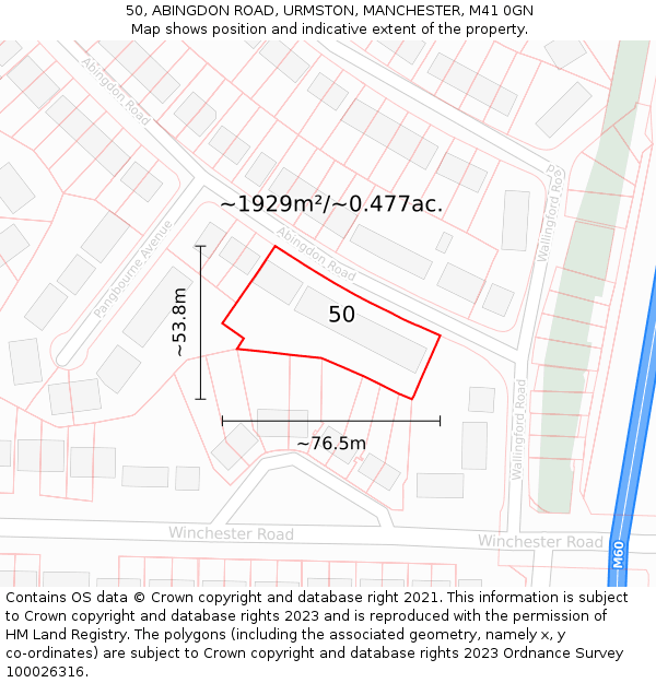 50, ABINGDON ROAD, URMSTON, MANCHESTER, M41 0GN: Plot and title map