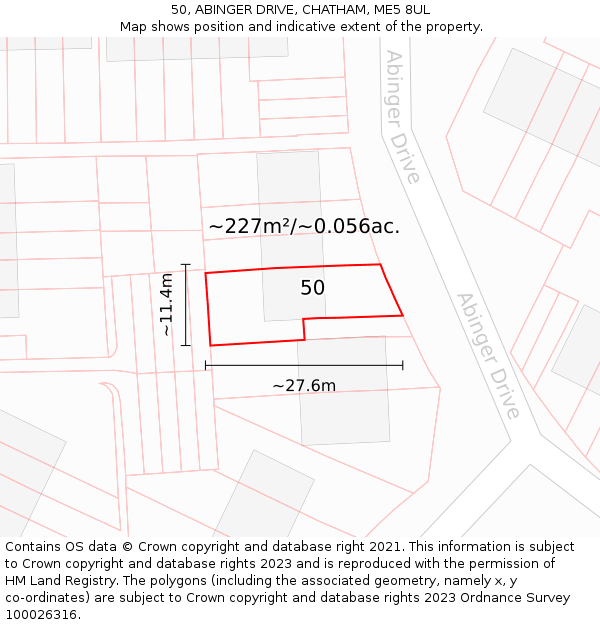 50, ABINGER DRIVE, CHATHAM, ME5 8UL: Plot and title map