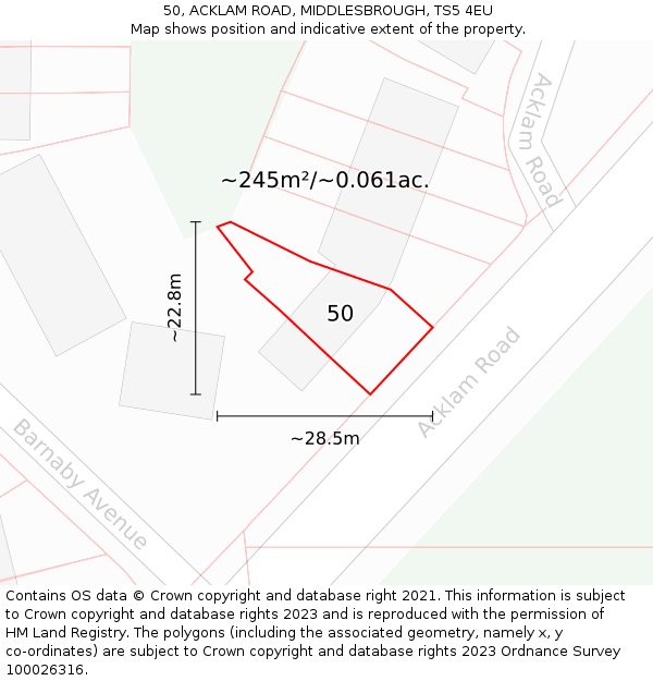 50, ACKLAM ROAD, MIDDLESBROUGH, TS5 4EU: Plot and title map