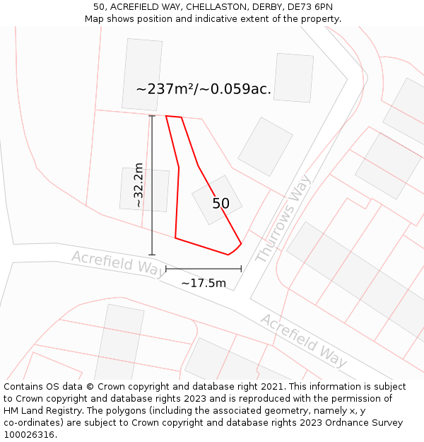 50, ACREFIELD WAY, CHELLASTON, DERBY, DE73 6PN: Plot and title map