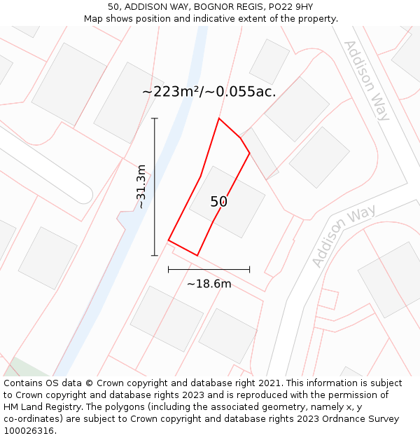 50, ADDISON WAY, BOGNOR REGIS, PO22 9HY: Plot and title map