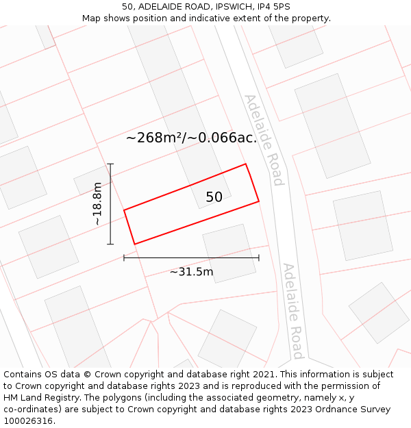 50, ADELAIDE ROAD, IPSWICH, IP4 5PS: Plot and title map