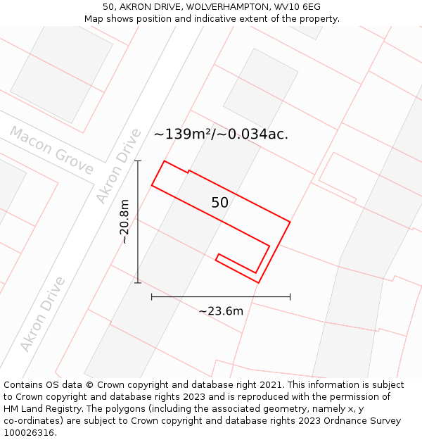 50, AKRON DRIVE, WOLVERHAMPTON, WV10 6EG: Plot and title map