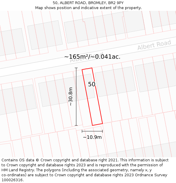 50, ALBERT ROAD, BROMLEY, BR2 9PY: Plot and title map