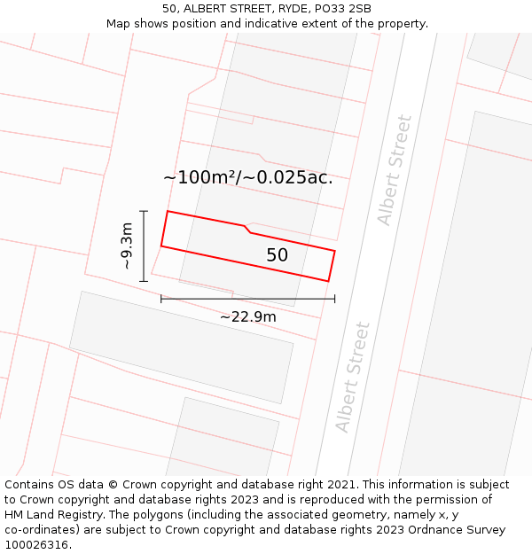 50, ALBERT STREET, RYDE, PO33 2SB: Plot and title map