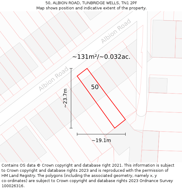50, ALBION ROAD, TUNBRIDGE WELLS, TN1 2PF: Plot and title map