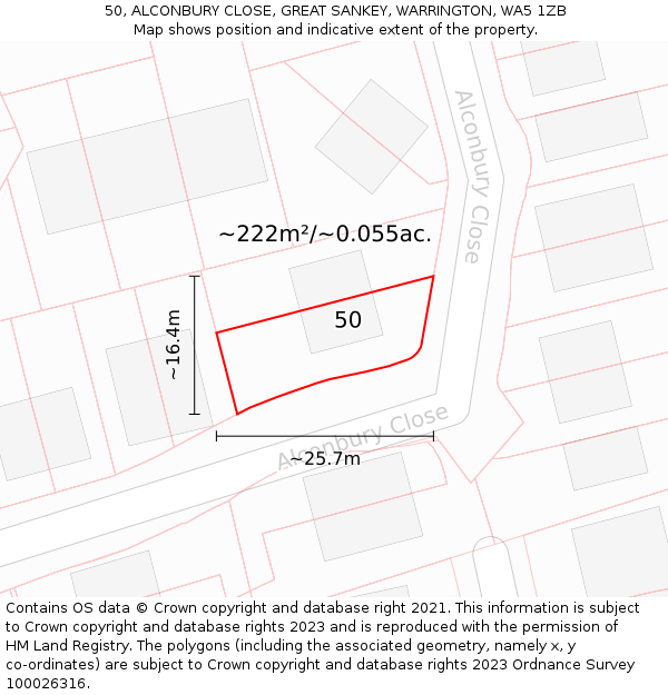 50, ALCONBURY CLOSE, GREAT SANKEY, WARRINGTON, WA5 1ZB: Plot and title map