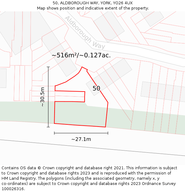 50, ALDBOROUGH WAY, YORK, YO26 4UX: Plot and title map