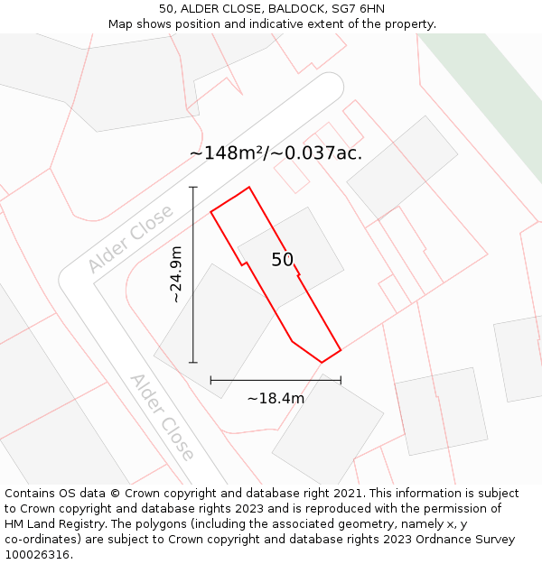 50, ALDER CLOSE, BALDOCK, SG7 6HN: Plot and title map