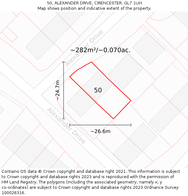 50, ALEXANDER DRIVE, CIRENCESTER, GL7 1UH: Plot and title map