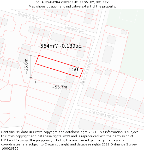 50, ALEXANDRA CRESCENT, BROMLEY, BR1 4EX: Plot and title map