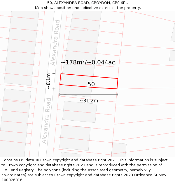50, ALEXANDRA ROAD, CROYDON, CR0 6EU: Plot and title map