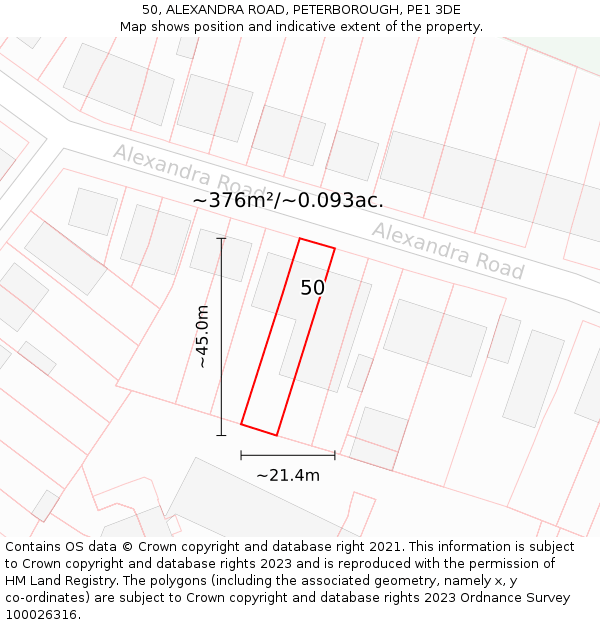 50, ALEXANDRA ROAD, PETERBOROUGH, PE1 3DE: Plot and title map