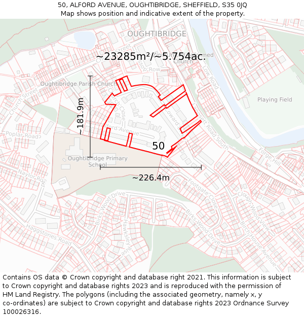 50, ALFORD AVENUE, OUGHTIBRIDGE, SHEFFIELD, S35 0JQ: Plot and title map