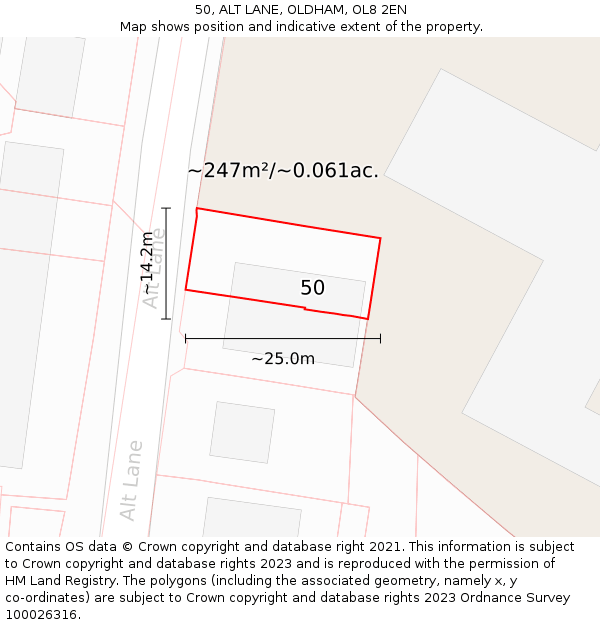 50, ALT LANE, OLDHAM, OL8 2EN: Plot and title map