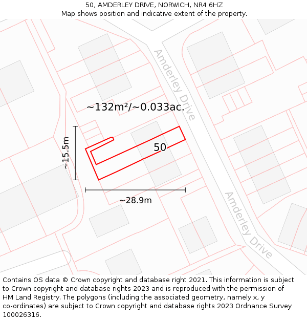 50, AMDERLEY DRIVE, NORWICH, NR4 6HZ: Plot and title map