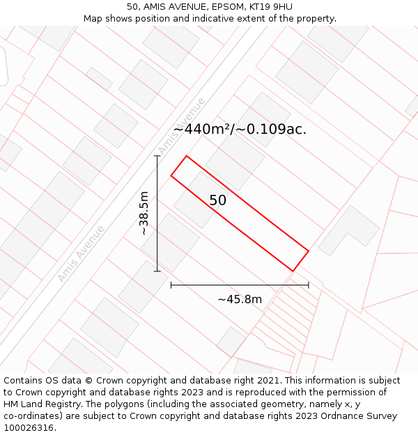 50, AMIS AVENUE, EPSOM, KT19 9HU: Plot and title map