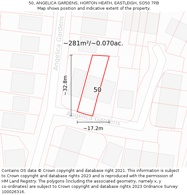 50, ANGELICA GARDENS, HORTON HEATH, EASTLEIGH, SO50 7PB: Plot and title map