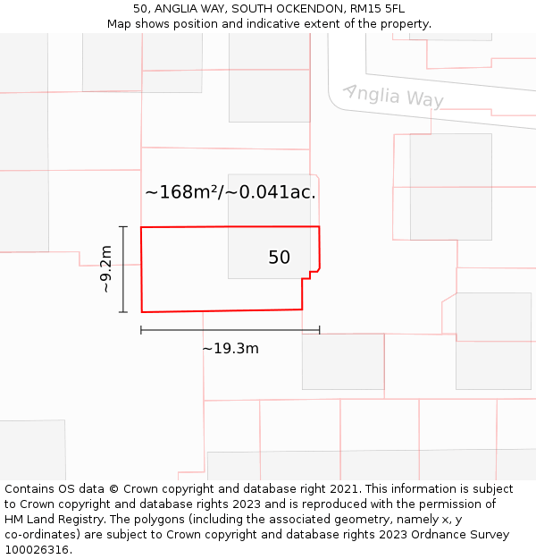50, ANGLIA WAY, SOUTH OCKENDON, RM15 5FL: Plot and title map
