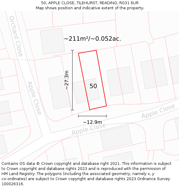 50, APPLE CLOSE, TILEHURST, READING, RG31 6UR: Plot and title map