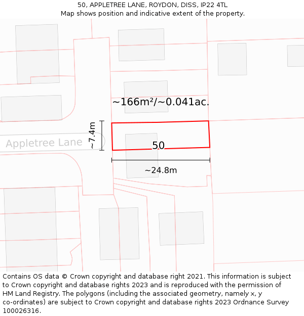 50, APPLETREE LANE, ROYDON, DISS, IP22 4TL: Plot and title map