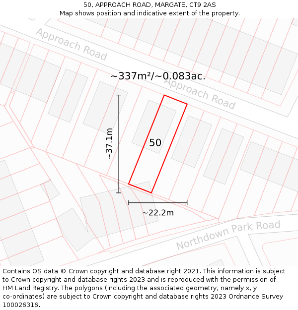 50, APPROACH ROAD, MARGATE, CT9 2AS: Plot and title map