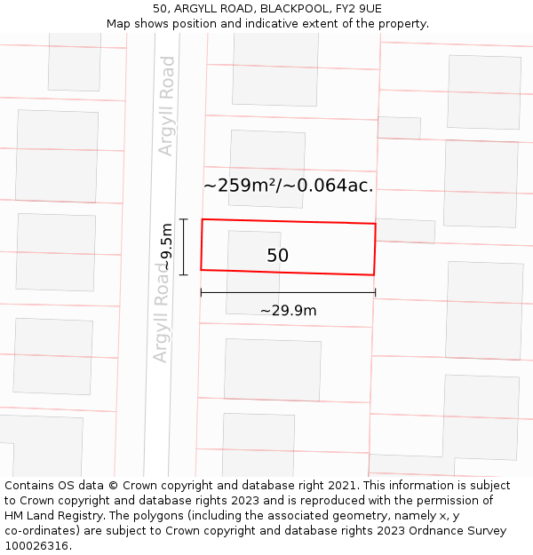 50, ARGYLL ROAD, BLACKPOOL, FY2 9UE: Plot and title map