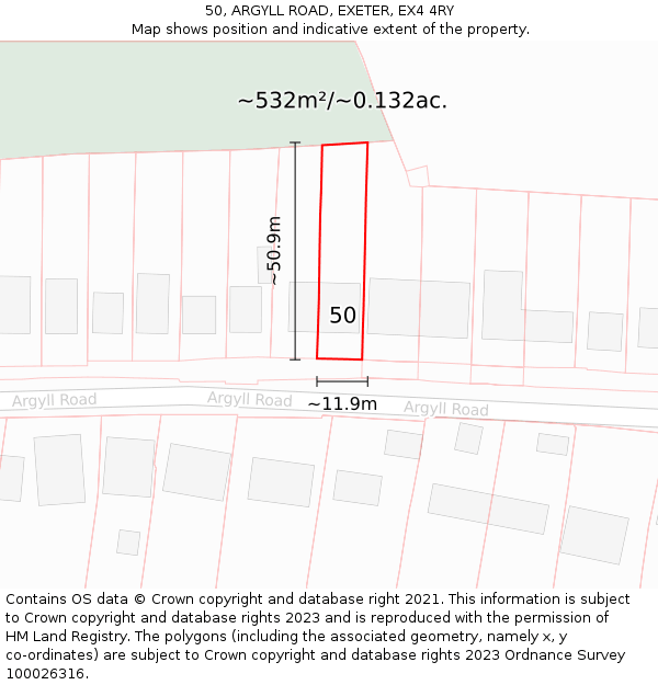50, ARGYLL ROAD, EXETER, EX4 4RY: Plot and title map