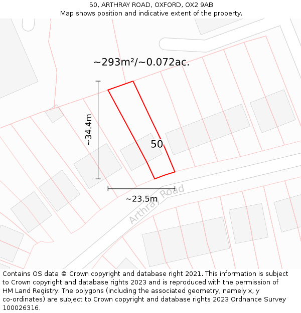 50, ARTHRAY ROAD, OXFORD, OX2 9AB: Plot and title map
