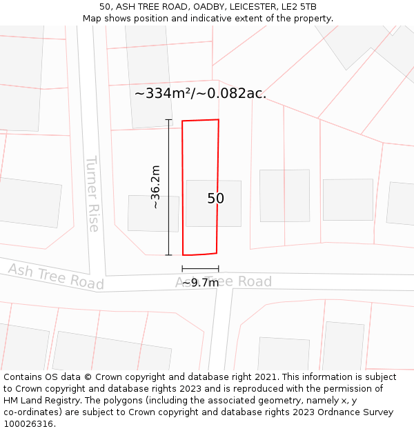 50, ASH TREE ROAD, OADBY, LEICESTER, LE2 5TB: Plot and title map