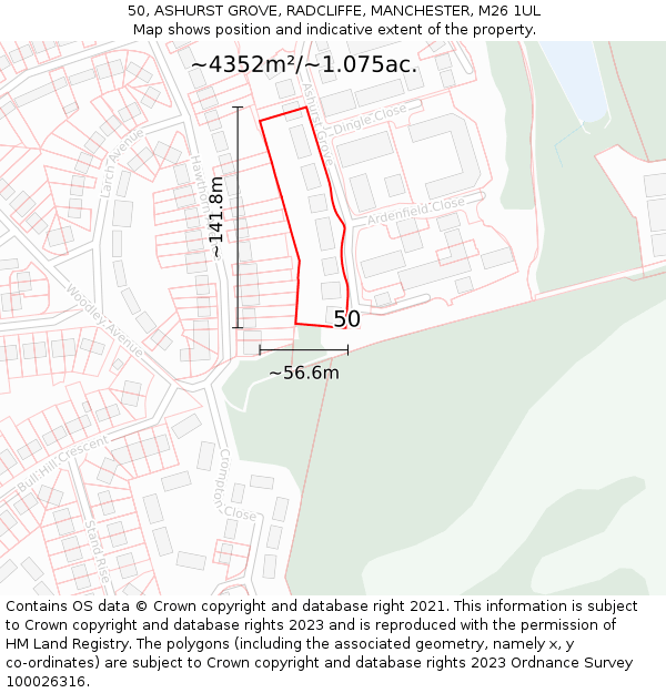 50, ASHURST GROVE, RADCLIFFE, MANCHESTER, M26 1UL: Plot and title map