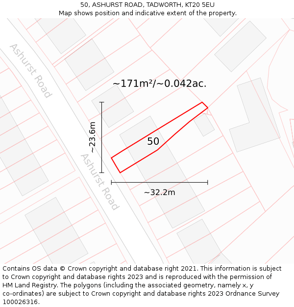 50, ASHURST ROAD, TADWORTH, KT20 5EU: Plot and title map