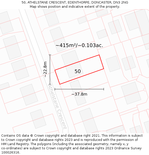 50, ATHELSTANE CRESCENT, EDENTHORPE, DONCASTER, DN3 2NG: Plot and title map